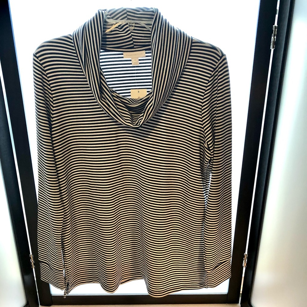 Charter club black and white striped Cowl neck top size M polyester rayon blend